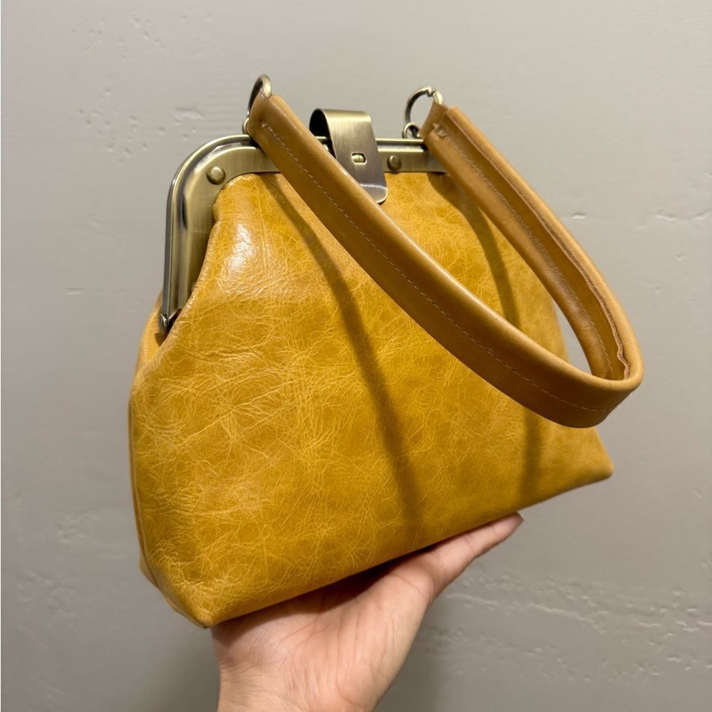 Unique Distressed Leather Handmade Rivet frame Push Lock Purse, Multi Use Style. - Picture 10 of 15